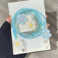 Summer Purple Yellow Blue Multi-Color Floral Charger Protective Case Compatible With IPhone 15 Pro Max, 13, 12/11, 18/20W Fast Charger, Data Cable Protective Case With 3D Texture, High-Definition Transparent Protective Case With Electroplated Protective Line, 4-Piece Set, Essential Gift, New Popular Style - Clear - View 4