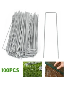 100 PIEZAS Estacas en forma de U de metal galvanizado de 15.24cm para césped artificial, tela de control de alta resistencia - A - Ver 1