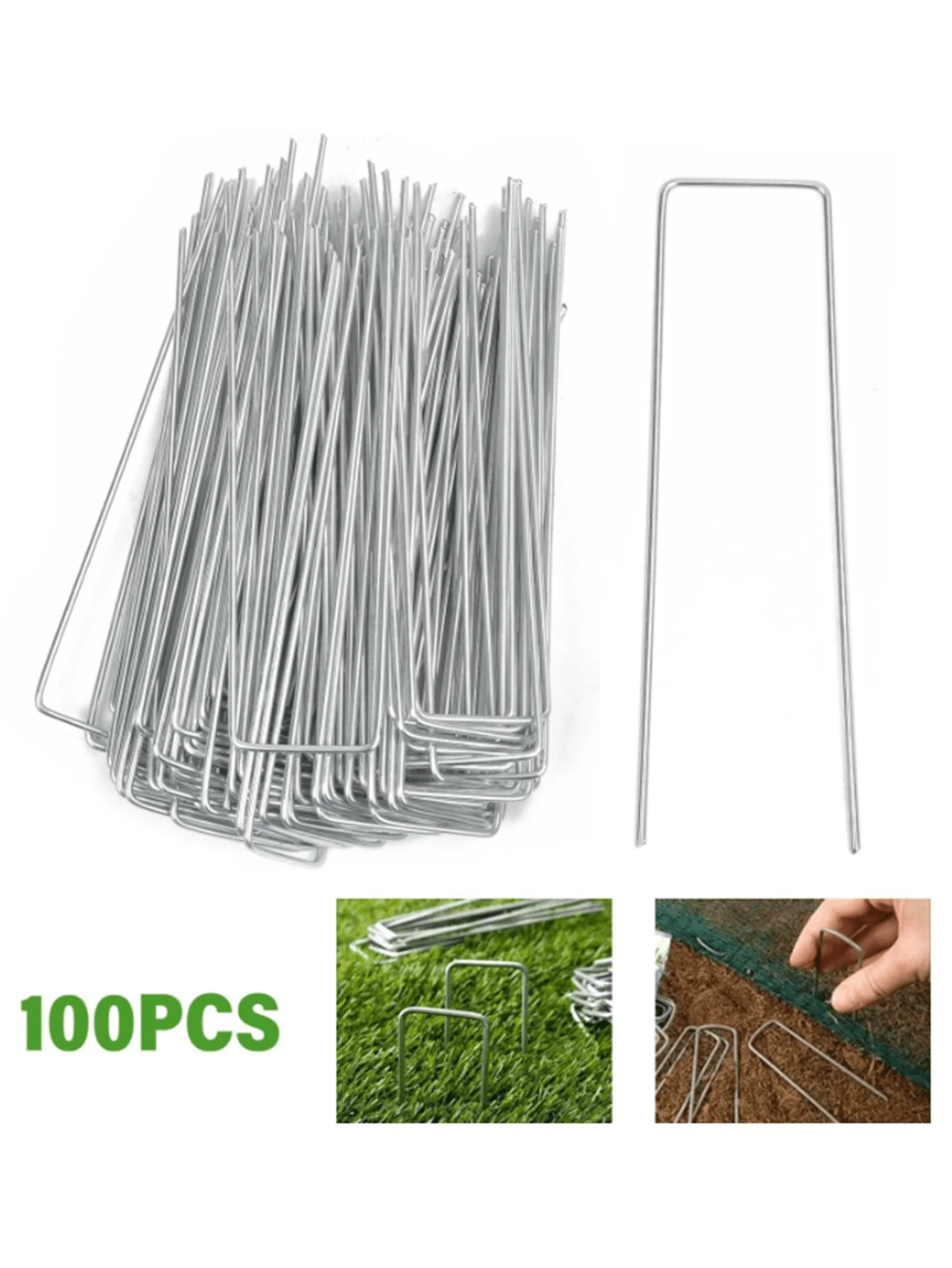 100 PIEZAS Estacas en forma de U de metal galvanizado de 15.24cm para césped artificial, tela de control de alta resistencia - A - Ver 1