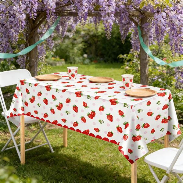 1/3pcs Strawberry Party Tablecloth Disposable Plastic Tablecloth 137x274cm Strawberry Theme Birthday Party Decoration Suitable For Summer Fruit Birthday Party Decoration Supplies
