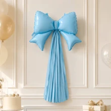 2pcs/Set Foil Bow-Shaped Tassel Ribbon Balloons, Bow-Shaped Tassel Ribbon Design, Suitable For Wall Hanging, Photo Backdrop Decoration And Other Decorative Scenes. Various Balloon Styles, Suitable For Birthday Parties, Bachelor Parties, Weddings And Gender Reveal Parties And Other Indoor Decoration Occasions. - Two Conjoined Bow Tassels - View 5