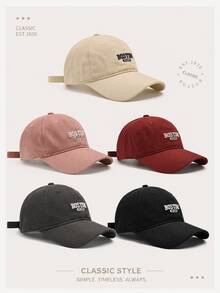 1pc Boston 1630 Embroidered Baseball Cap, Classic Vintage Washed Dad Hat, Lightweight Breathable Adjustable Unisex Summer Hat, Suitable For Travel And Casual Daily Wear - A - View 3