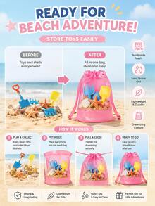 XD Children's Large Capacity Mesh Beach Bag, Can Store Beach Toys, Breathable Nylon Drawstring Backpack, Suitable For Kids In Pool And Outdoor Sports, Blue - Multicolor - View 7