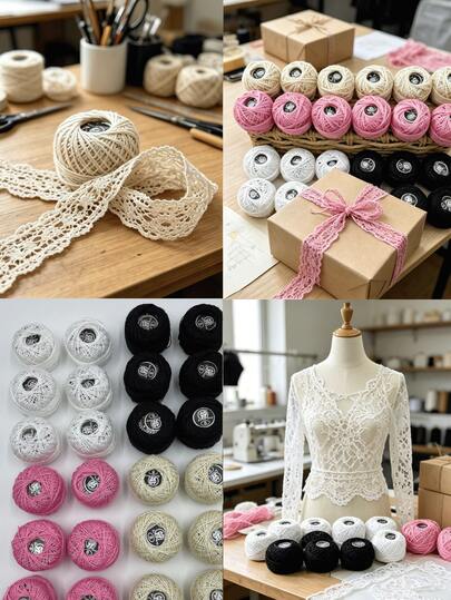 #8 Solid Color Lace Yarn, 6-Ball Box, Pink, Beige, Gray, White 4 Colors Available, Approx. 25m Per Ball, Suitable For DIY Home Decor, Coasters, Tablecloths, Clothing Trim, Embroidery, Home Textiles, Lace Fabrics, Crochet Dolls And Other Handmade Projects