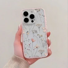 1件裝粉色邊框透明簡約鏡頭保護防摔防撞彩色花卉枝條生動花朵圖案手機殼 個性化適用於 iPhone 18 Pro Max 18 Pro 16 Pro Max 17/16/15/14 Plus/13/12/11 保護殼 Air - 彩色 - 查看 2