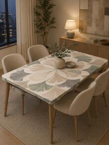 1pc Morandi Ginkgo Leaf Radial Print Fitted Round Tablecloth, Neutral Gray Green Beige Floral Pattern, Elastic Edge Stretch Tablecloth, Suitable For Minimalist Indoor Dining, Coffee Table, Living Room Decor, Cozy Home Style And Daily Casual Dining - Multicolor - View 5