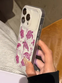 1pc Transparent Coral Pink Turtle Minimalist Full Coverage TPU Shockproof Phone Case Compatible With IPhone 17, 16, 15, 14, 13, 12, 11 Pro Max, Air - Multicolor - View 2