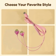 1 Headset Berkabel Pink Baru dengan 2 Pilihan Warna, Sepenuhnya Kompatibel dengan Tipe C, Headset Berkabel Kristal Stroberi Perhiasan Lucu DIY In-Ear, Dengan Fungsi Pengaturan Volume, Mikrofon Terintegrasi, Headset Ponsel Panggilan Definisi Tinggi - View 11
