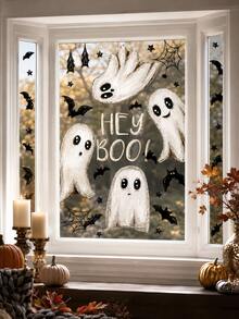 6pcs Halloween Vintage Ghost & Bat Static Window Clings, 22*30cm Glue-Free Reusable Glass Stickers For Windows, Glass Doors, Home, Party And Store Window Decoration - Halloween - View 6