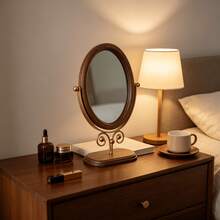 1pc Vintage Wooden Makeup Mirror, Bedroom Tabletop Mirror, Chinese Style Standing Rotatable Vanity Mirror For Home - Multicolor - View 10