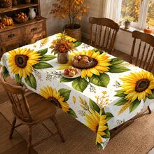 1pc, Home Decor, Sunflower Pattern Printed Tablecloth, Rectangular, Woven, Suitable For Home Kitchen Dining Room, Party Dinner, Picnic Camping, Date, Wedding, Theme Party Decoration, Indoor And Outdoor Use - Multicolor - View 3