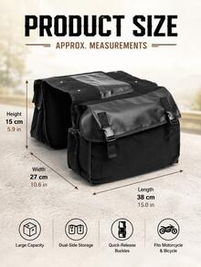 Motorcycle Saddlebags, Waterproof Canvas Side Bags, Large Capacity Dual Side Bags, Throw-Over Saddlebags, Rear Rack Tail Bag, Universal Fit For All Motorcycles, Motorbikes, Bicycles, Bikes, Electric Scooters, Electric Bicycles, Commuting Travel Storage, Quick Release Buckle - A - View 12
