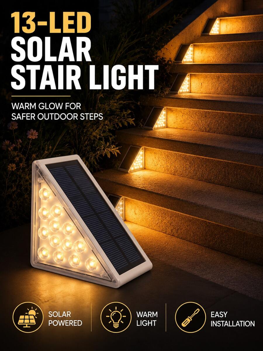 2/6pcs Outdoor Triangular Solar Step Lights, 13 LED IP65 Waterproof Solar Stair & Landscape Lights, Decorative Ambient Lighting For Yard, Villa, Balcony, Garden, Stairs, Street And Other Outdoor Scenes - Multicolor - View 1