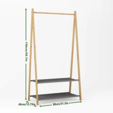 Perchero con 2 estantes, perchero con barra para colgar ropa resistente, armario con zapatero, para pasillo, dormitorio, armario abierto. Perchero de bambú, tendedero con barra para colgar ropa - Color natural - Ver 12