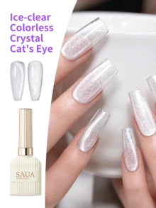 SAUA Esmalte de uñas de gel Crystal Clear Cat Eye - Brillo ultra brillante y duradero, gel de uñas de grado profesional, fórmula sin alcohol, esmalte de uñas de gel de alta calidad, esmalte de uñas de gel - Multicolor - Ver 2