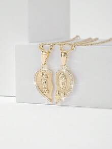 Heart Puzzle Necklace Niche Two-Piece Heart Pendant Layered Couple Luxury High-End Clavicle Chain - Yellow Gold - View 8