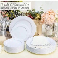 50/25/12/2pcs Transparent Hammered Gold Rim Plates, Transparent Gold Rim, Transparent Bottom Decorated With Gold Rim, Elegant Dessert Plate, Pasta Plate, Pizza Plate, Cake Plate, Salad Plate, Size 7.5 Inches/10.25 Inches, Reusable And Easy To Clean, Suitable For Outdoor Use, Parties, Birthdays, Weddings And Holidays - Transparent - View 9