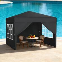 2.5x2.5m / 3x3m Pop Up Gazebo, Waterproof Winterproof Stable Folding Canopy With UV Protection & 4 Side Panels, Height Adjustable 240–260cm, Outdoor Party Tent For Garden, Camping, Wedding & Patio - Black - View 5