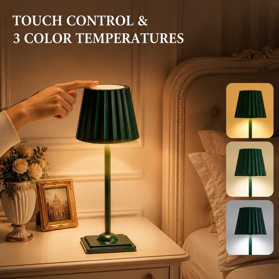 LED Smart High Brightness Desk Lamp, USB Rechargeable, Touch Control, 3-Color Light Modes, Compact Night Light, Vintage Pleated Solid Color Design, 2-In-1 Adjustable Height Lamp Base, Suitable For Bedroom, Living Room, Windowsill, Dining Room, Office, Eye-Protection Soft Light