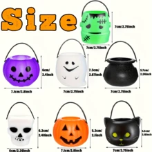 Gift For Her/Him 14pcs Mini Halloween Decor Buckets, Plastic Halloween Trick Or Treat Buckets With Scary Colorful Pumpkin, Bat And Skull Patterns, White, Black, Green, Purple, Durable Desktop Decorations, Assorted Styles - Ornaments - View 2