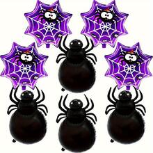 8pcs/Set Black Spider Purple Spider Web Aluminum Foil Balloon Set For Halloween Party, Day Of The Dead Decoration - View 1