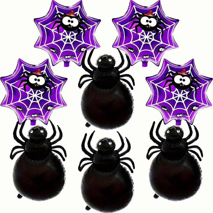 8pcs/Set Black Spider Purple Spider Web Aluminum Foil Balloon Set For Halloween Party, Day Of The Dead Decoration - View 1