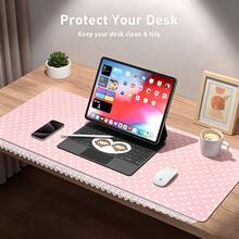 Leather Desk Pad Protective Mat Full Screen Polka Dot Star Music Note Raindrop Japanese Anime Angel Y2K Cute Mouse Pad Office Desk Mat Waterproof Anti-Slip PU Desktop Mat - View 6