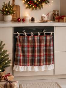 Christmas Plaid Oven Door Cover With Scalloped Edge, Red Tartan Pattern Stove Handle Towel Curtain, Farmhouse Style Holiday Kitchen Decor, Suitable For Oven, Dishwasher, Cabinet, 30 X 21.3 Inches - Multicolor - View 6