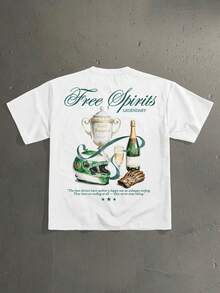 T-shirt à manches courtes et coupe ample avec motif de trophée de champion de course américain vintage, un vêtement décontracté et tendance pour les rendez-vous et les rassemblements, cadeau pers - Blanc - Voir 1