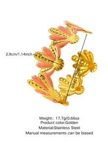 VceTd 1 pezzo Braccialetto elegante in acciaio inossidabile da donna con design asimmetrico a foglia in smalto a goccia, adatto per essere indossato durante vacanze al mare, viaggi o shopping - Oro giallo - Visualizzare 15