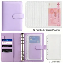 Macaron Color A6 6-Ring Budget Planner Set, Cash Envelope Savings System Notebook, Includes Divider Pages, Stickers And Budget Sheets, Monthly Expense Tracking Organizer, Women's Home Gift Stationery, Back To School - Purple - View 9