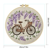 1套手工DIY刺繡套件，20x20cm/7.9x7.9英吋，花卉單車圖案，包含刺繡布料、說明書、刺繡框、針線，適合作為送給朋友或家人的節日禮物，居家與辦公室手工藝術 - A - 查看 9