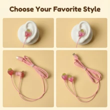 1 Headset Berkabel Pink Baru dengan 2 Pilihan Warna, Sepenuhnya Kompatibel dengan Tipe C, Headset Berkabel Kristal Stroberi Perhiasan Lucu DIY In-Ear, Dengan Fungsi Pengaturan Volume, Mikrofon Terintegrasi, Headset Ponsel Panggilan Definisi Tinggi - View 5