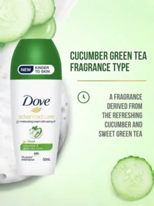 Dove 小黃瓜香氛女性止汗滾珠 50ml，48小時吸汗微鹽配方，持久清新乾爽不黏膩，便攜式 0% 酒精保濕乳霜，腋下護理除味，適合日常、夏季、健身房及敏感肌 - 黃瓜綠茶口味50ml - 查看 6