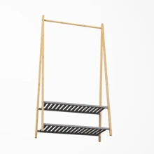 Perchero con 2 estantes, perchero con barra para colgar ropa resistente, armario con zapatero, para pasillo, dormitorio, armario abierto. Perchero de bambú, tendedero con barra para colgar ropa - Color natural - Ver 8