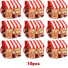 10pcs Christmas House Shape Gift Boxes With Handles Cartoon Christmas Tree Snowman Pattern Gift Packaging Box With Gift Tags Christmas Window Display Design Paper Treat Box For Winter Holiday Xmas Party Favors - Christmas Edition - View 12