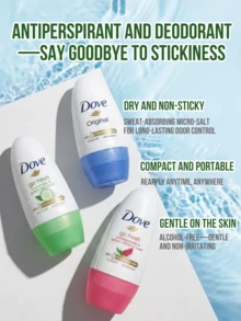 Dove 小黃瓜香氛女性止汗滾珠 50ml，48小時吸汗微鹽配方，持久清新乾爽不黏膩，便攜式 0% 酒精保濕乳霜，腋下護理除味，適合日常、夏季、健身房及敏感肌 - 黃瓜綠茶口味50ml - 查看 3