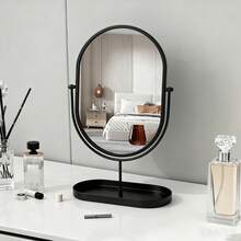 1pc European Style Bathroom Iron Art Rotating Metal Solid Color Desktop Portable Makeup Mirror, No Drilling Required - Multicolor - View 2