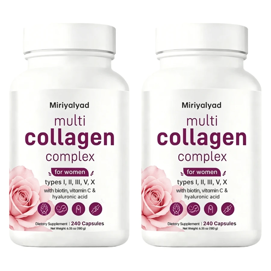Miriyalyad Multi Collagen Pills For Women & Men, 240 Capsules | Type I, II, III, V, X - Hydrolyzed Collagen Peptides With Biotin, Hyaluronic Acid & Vitamin C | Hair, Skin, Nail & Joint Support - 2PCS - 查看 1