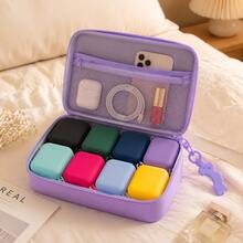 Mini Silicone Storage Bag, Waterproof Cute Zipper Pouch, Portable Coin Earphone Cable Makeup Bag With Wrist Strap For Travel - Purple - View 3