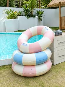 Striped Inflatable Swim Ring With Handle, PVC Pool Float, Suitable For Beach, Pool Party And Summer Activities, Fashionable Photo Decoration Water Accessory - Multicolor - View 5