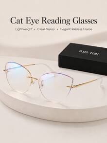 Diamond Cut Rimless Cat Eye Reading Glasses, Lightweight, Clear Vision, Suitable For Women - White - View 16