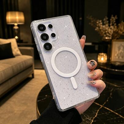 Glitter Laser Sequin Compatible With Magsafe Magnetic Case Suitable For Galaxy S26 S25 Edge Ultra Plus FE S25 S26 Wireless Charging Clear Shockproof Cover