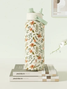 Powcan 40盎司雙層真空保溫不鏽鋼水壺，附2合1吸管/出水口杯蓋，防漏、易清洗，適用於汽車杯架、運動、旅行、學校與居家使用 - 40oz白綠印花 - 查看 8
