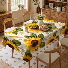 1pc, Home Decor, Sunflower Pattern Printed Tablecloth, Rectangular, Woven, Suitable For Home Kitchen Dining Room, Party Dinner, Picnic Camping, Date, Wedding, Theme Party Decoration, Indoor And Outdoor Use - Multicolor - View 2