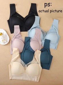 5pcs Fixed Cup Summer Bra,Ice Silk Seamless Women's,Side Boob Reduction,Sexy Backless Sports Bra Breathable,Featuring A High-Strength Vest-Style Cut - Multicolor - View 9