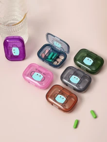 Vigour Summer 可愛口罩圖案與「Medicine」字樣醫療包，便攜極簡藥丸收納盒，3格分隔，適合居家與旅行，防水防潮迷你藥盒，可用於存放、戒指及其他小物品，適用於旅行收納、旅行容器、旅行、辦公室等多種場景 - 彩色 - 查看 3