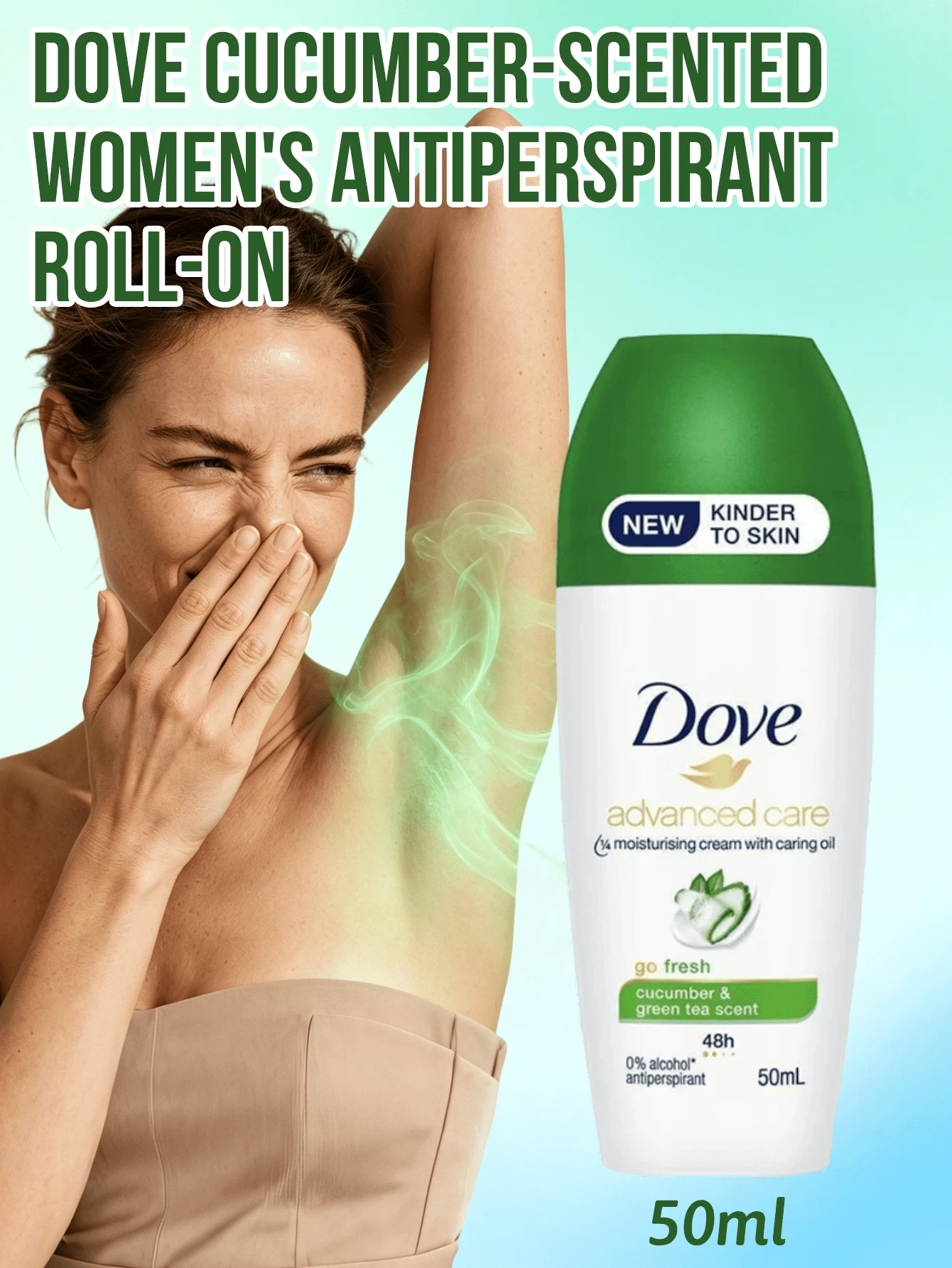 Dove 小黃瓜香氛女性止汗滾珠 50ml,48小時吸汗微鹽配方,持久清新乾爽不黏膩,便攜式 0% 酒精保濕乳霜,腋下護理除味,適合日常、夏季、健身房及敏感肌 - 黃瓜綠茶口味50ml - 查看 1