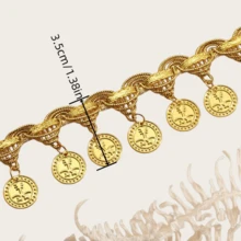 2 Yards 3.5cm Wide Gold Coin Shape Gold Pendant Lace Ribbon Sequin Tassel Satin Trim Stage Performance Party Cosplay Wedding Dress Party Gown DIY Handmade Sewing Clothing Accessories Fabric - Gold - View 2