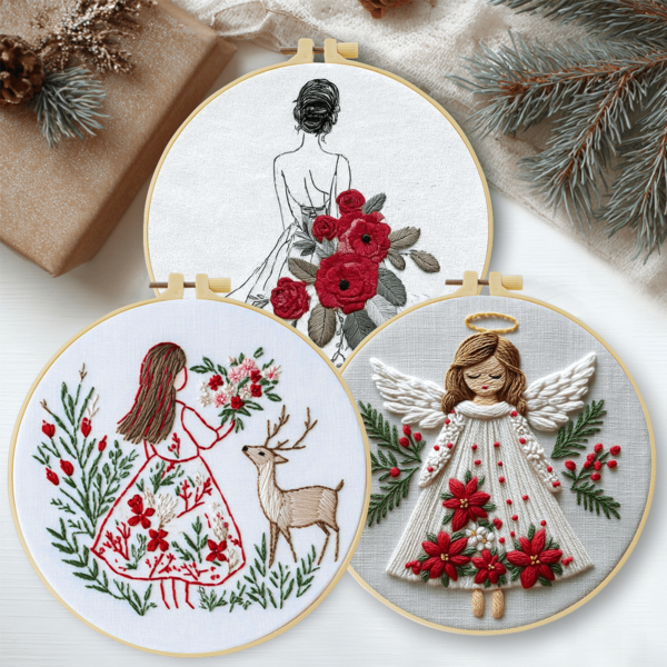1 Set Handmade DIY Embroidery Kit, 20x20cm/7.9x7.9 Inches, Beautiful Girl Combination, Includes Embroidery Fabric, User Manual, Embroidery Frame, Needle And Thread, Suitable For Holiday Gifts, Home And Office Handmade Artwork, Give To Friends Or Family